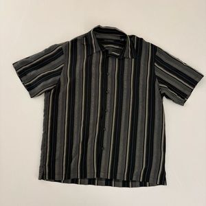 Black Tan Vertical Striped Via Europa SS Large Men’s Button Shirt Short Sleeve